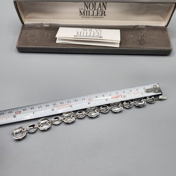 Nolan Miller Bali Bracelet Curb Link Chain Sparkly Crystal Purple Silver Tone - Picture 9 of 12